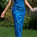 Women's Summer Floral Spaghtti Straps Maxi Dress 2026 Bodycon Sleeveless Cocktail Beach Long Tropical Dresses (Blue, S)