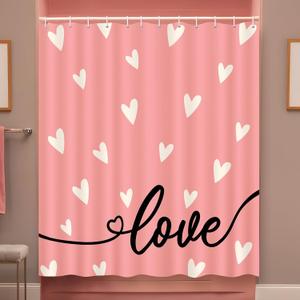 Valentines Shower Curtain Bathroom Decor Pink Love with 12 Hooks 72 x 72 Inches - Style 5
