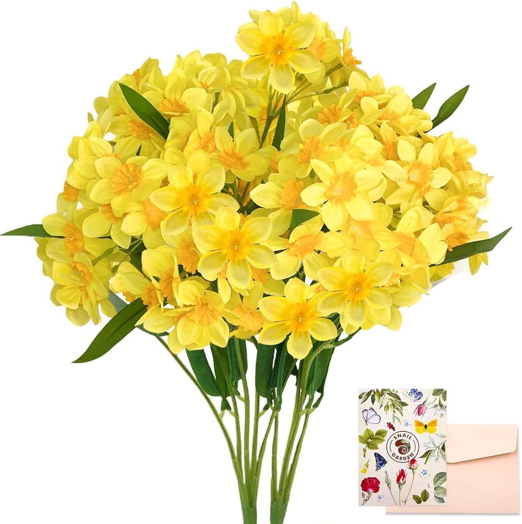SNAIL GARDEN 2 Bunches 120 Blooms Artificial Daffodils, 18.9Silk Narcissus, Faux Daffodils for Home Garden Office Wedding Party Decor, DIY Flower Arrangements