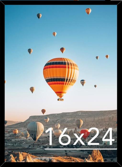 16" x 24" Picture Frame Set of 1 Black for Wall Hanging or Tabletop, Wall Mounting Horizontally or Vertically, 16" x 24" Square Wall Gallery Poster Photo Frame with Shatter Resistant Plexiglass, 1 Pack, Black