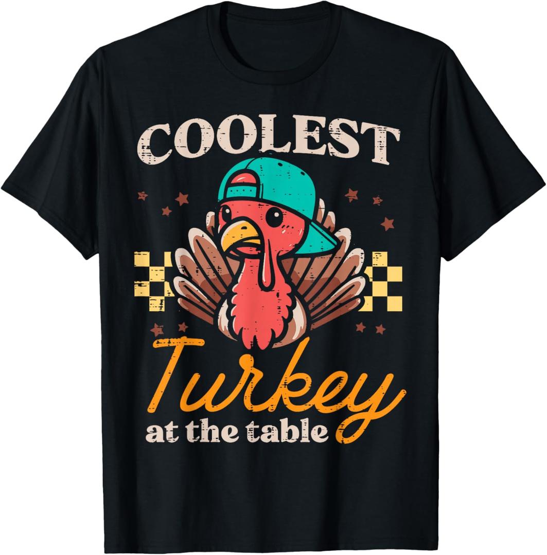 Thanksgiving Coolest Turkey at Table Boys Kids Toddler Youth T-Shirt, 2T