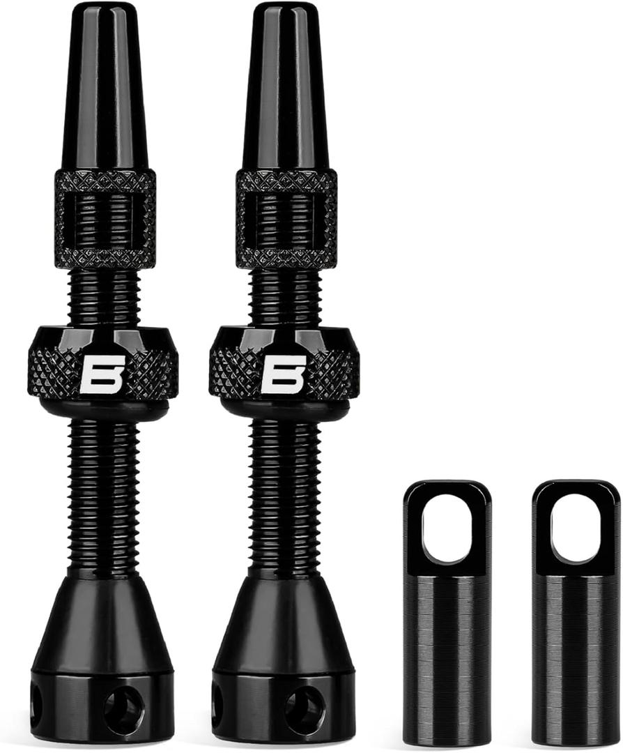 BWSHLF Tubeless Presta Valve Stem 40/44/55/60/65/80/100 mm, Super Light Alloy Presta Valve Stem Kit with Valve Core Remover Tool and Valve Stem Caps - Multiple Color and Size Options(Pair) (black)