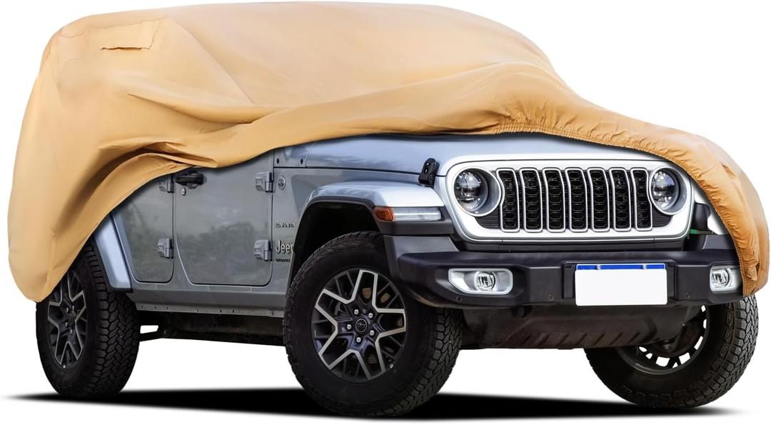 Heavy Duty Outdoor Car Cover Custom Fit for Jeep Wrangler 4 Door, Windproof All Weather Waterproof Sun Rain UV Dust Snow Protection Outdoor Car Covers (brown)