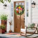 Waipfaru Spring Wreaths for Front Door Outside, 24in Summer Wreaths Easter Wreath, Large Front Door Wreath with Peony Dahlia Rose Flower Green Eucalyptus Leaves Farmhouse Outdoor Porch Home Decor