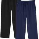 DAVID ARCHY Mens Pajama Pants, Soft Lightweight Sleep Pants, Comfy Lounge Pajama Bottoms with Pockets and Button Fly, 2 Pack S