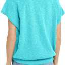 Saodimallsu Womens Short Sleeve Crewneck Sweater Summer Tops Casual Loose Knit Lightweight Basic Pullover Shirts (Blue)