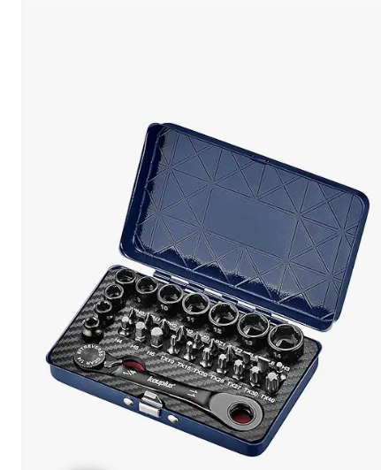 LABEARLow Profile 120Tooth Reversible Ratchet wrench socket set, Nonslip socket, for Rounded/Standard bolt, 31pcs Low Profile Socket Set