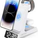 ANJANK 4 in 1 Alarm Clock with Wireless Charging, Wireless Charger Station for Multiple Devices Apple,Charging Dock for iPhone 17 16 15 14 13 12 Pro Max Series, Apple Watch, AirPods Pro 3/Pro 2/4/3/2