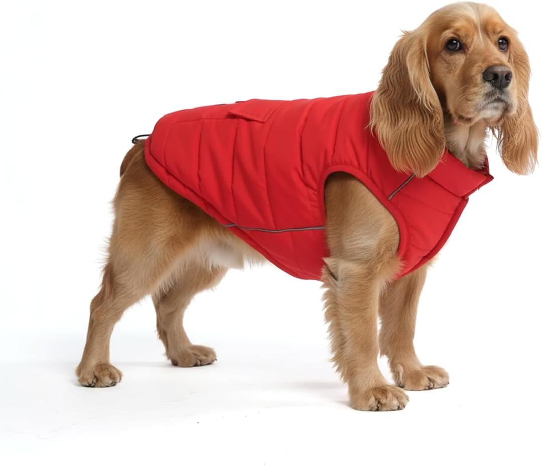 Spark Paws Dog Winter Jacket, Water-Resistant Coat, Warm Reflective Windproof Fleece-Interior, for  Large Dogs - Red - L