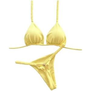 GORGLITTER Women's Braided Swim Suits Halter Triangle String Thong Bikini Set High Cut Bathing Suit 2026 L