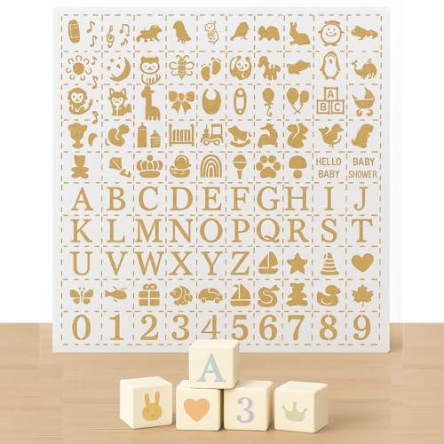 Nolia Stencil Set for Baby Shower Blocks - 100 Reusable Letter, Number & Icon Stencils for Decorating Wooden Baby Blocks, Easy Guest Activity & Keepsake Add-On