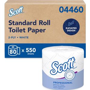 Scott Professional Standard Roll Toilet Paper, Bulk, 80 Rolls (04460)
550 Sheets/Roll, 2-Ply, Individually Wrapped, Elevated Design, Plus Tier