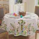 XCHI Plaid Bunny Lamb Eggs Chick Cross Flowers Rabbit Easter Tablecloth Round Table Cloth Washable Table Covers for Indoor Dining Home Party Decorations 60x60 Inch