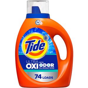 Tide Ultra OXI with Odor Eliminators Liquid Laundry Detergent For Visible and Invisible Dirt, 105 fl oz, 74 Loads