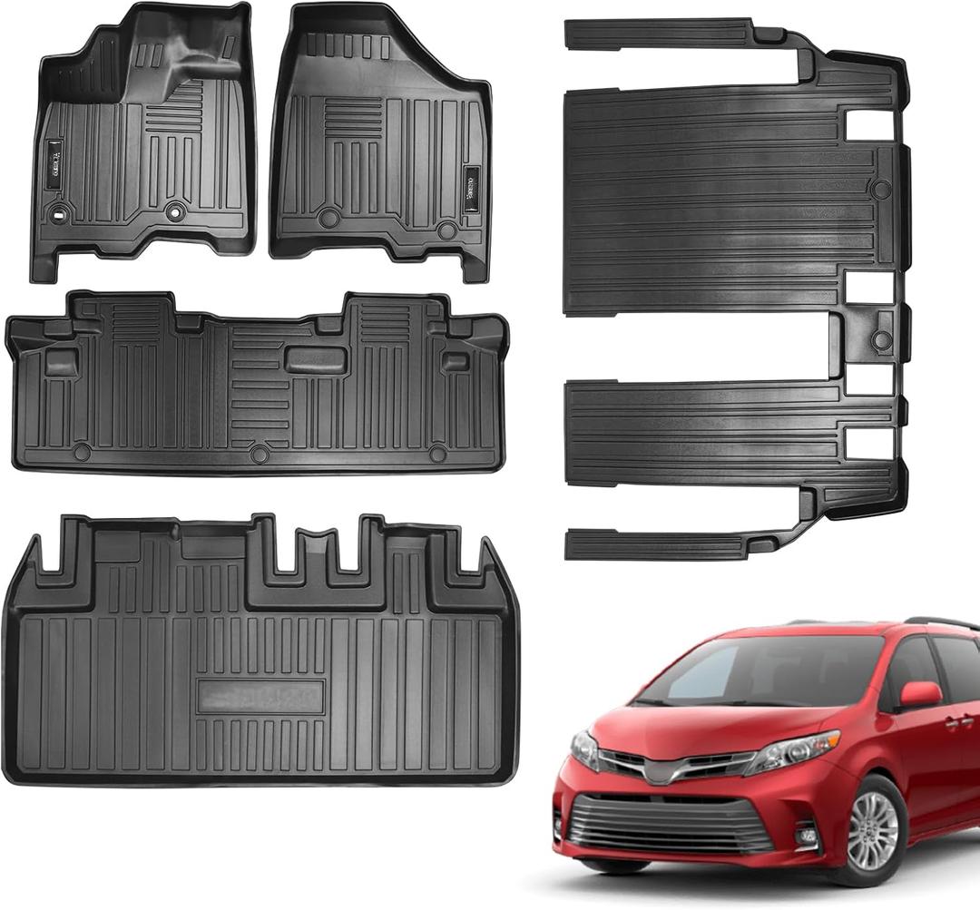 Vanseno Compatible for 2013-2020 Toyota Sienna 8 Seat Floor Mats and Cargo Liner Trunk Mat Upgrade All Weather Rubber Mat for 2013 2014 2015 2016 2017 2018 2019 2020 Toyota Sienna Accessories