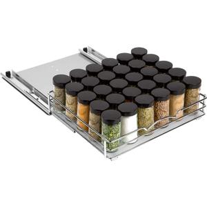 Pull-Out Cabinet Spice Rack Organizer - Slim Slide-Out Storage for Spices, Bottles & Jars, Premium Heavy-Duty Steel, Easy Install for Narrow Kitchen Cabinets - 12 ⅜ W x 10 ⅜ D x 2 ¾ H, Chrome