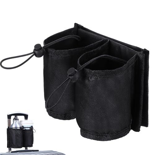 TIESOME Luggage Cup Holder for Travel, Suitcase Drink Holder with Adjustable Drawstring Pockets Travel Accessories Free Hands Beverage Carrier for Coffee Bottles Snacks