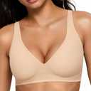 2026 Women Jelly Seamless Wireless Push Up Bras Deep V No Underwire Supportive Everyday Bra Full Coverage Plunge Bralettes (Beige)