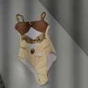 Verdusa Women's Cut Out Colorblock One Piece Swimsuit Ruched Swimwear Bathing Suit (Medium, Brown Beige)