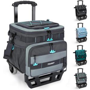 TOURIT Collapsible Cooler with Wheels, Insulated Rolling Cooler with All-Terrain Cart, Waterproof Soft Sided Cooler Bag for Beach, Picnic, Camping, Shopping, Travel (A1: Gray)