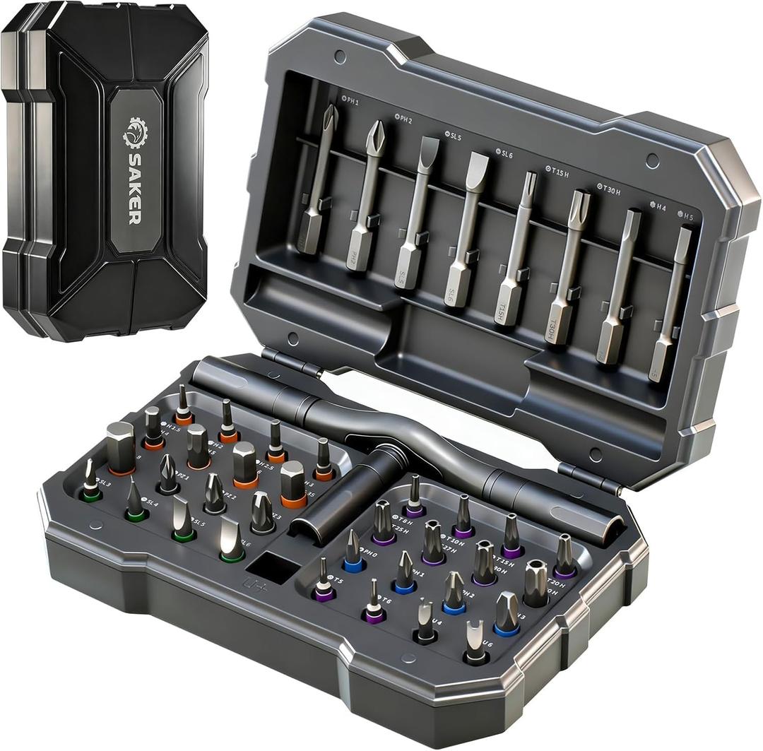 Saker 42-in-1 Magnetic Screwdriver Kit with T Handle Multi-Bit Ratchet Screwdriver Set for Home, Computer, Bicycle, Furniture, DIY Gifts Dark Grey