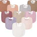 Susurration Muslin Baby Drool Bibs 10Pack Soft Square Adjustable Bandana Bibs for Unisex Baby Girls & Boys (Plum)