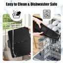 TIKNIK Silicone Dish Drying Mat, Stone Drying Mat for Kitchen Counter with Built-In Drain, Non-Slip Drain Pad with Built-in Drain, Heat Resistant Stone Drying Mat, Hangable, Black-1pc, 16" x 12"