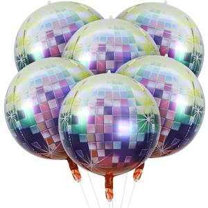 HOUSE OF PARTY Disco Ball Balloons - 6Pcs Mylar Foil Balloons 22 Inch for Graduation Last Disco Party Decorations (Multi Colored)