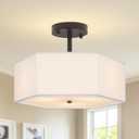 Modern Ceiling Light with White Fabric Shade 3-Light Black Semi Mount Flush Fixture for Bedroom Dining Room Kitchen and Hallway