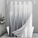 No Hook Shower Curtain and Liner Set, Ombre Grey Striped Shower Curtains with Snap in Fabric Liner, Hotel Ringless Waterproof Washable with See Through Top Window, 71" x 74"