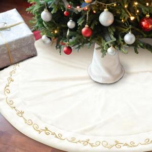 HyDren 84 Inch Velvet Christmas Tree Skirt White Gold Bronzing Embroidery Fur Plush Tree Skirt Luxury Xmas Skirts for Merry Christmas Decorations Vintage Rustic Party Favors Rustic Holiday Decor