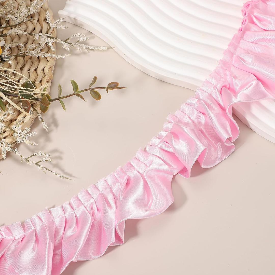 uxcell 11 Yards 3D Pleated Chiffon Lace Trim 2" Satin Ruffle Ribbon Pleated Sewing Fabric Trim for Headwear Dress Bag Wedding Dress Home Decoration, Pink