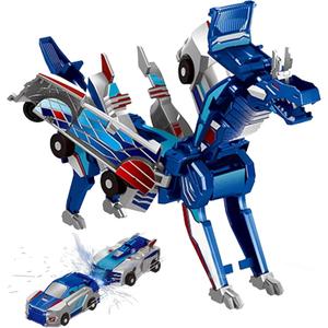Collision Transforming Dinosaur Car Toy, Magnetic Dinosaur Transformer Car for Boys & Girls Party Favors Birthday Christmas (Blue)