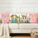 Easter Pillow Covers 18x18 Set of 4, Bunny Eggs Hello Peeps Bunny Hip HopTruck Throw Pillows Cases - Farmhouse Spring Decor Throw Pillow Cases for Sofa Couch Home Easter Decorations