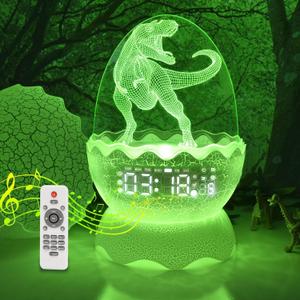 Dinosaur Gift for Kids - Dinosaur Egg Night Light with Alarm Clock, Bluetooth Speaker & White Noise, Dinosaurs Toy with 16-Color LED Decor Light Remote Control &Timer, Birthday Gift for Boys & Girls