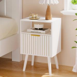 Aenuert Nightstand, 2-Tier Night Stand with Drawer, Wooden Bedside Table for Bedroom Study Room Small Spaces, White