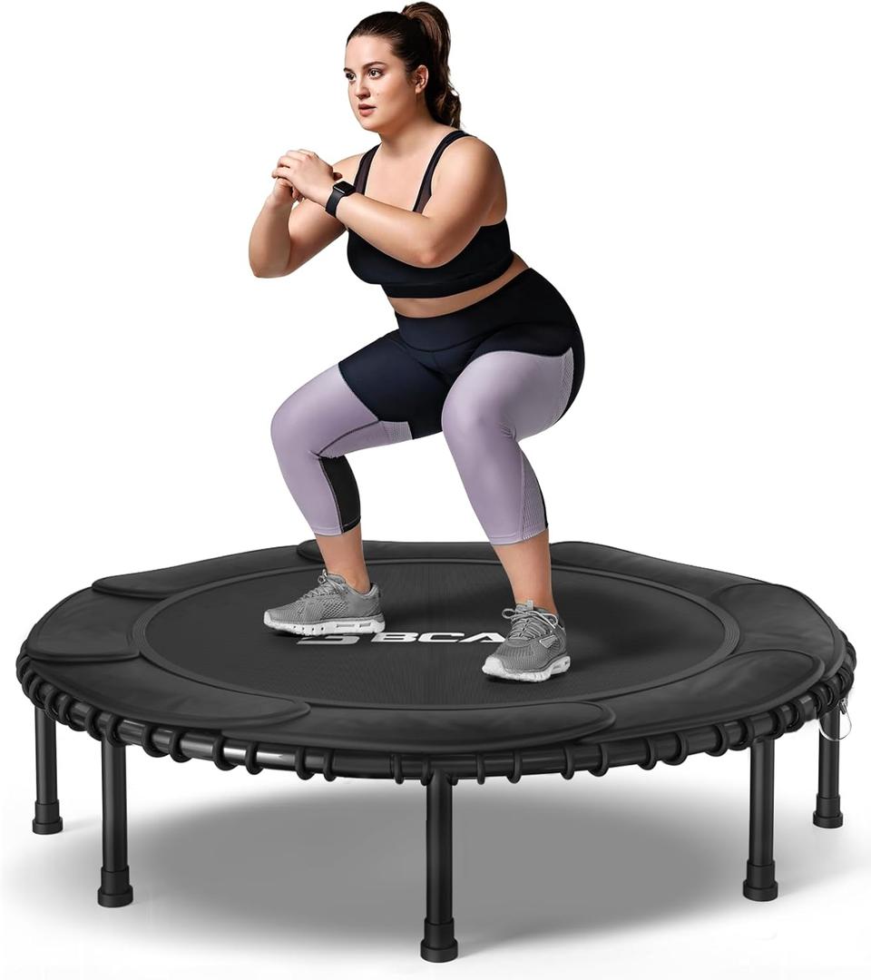 BCAN 450LBS/550LBS Foldable Mini Trampoline, 40"/48" Adult Fitness Trampoline with Durable Bungees, Stable & Quiet Exercise Rebounder,Great Mini Trampoline for Indoor/Garden Workout
