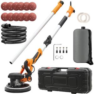 Drywall Sander 1250W,11.5A Electric Drywall Sander with Vacuum,with 12 PCS Sanding Discs, 5 Variable Speed, Xtension Handle,LED Light,Variable Speed 500-1800RPM