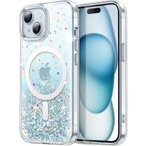 JETech Glitter Case for iPhone 15 6.1-Inch Compatible with MagSafe, Clear Cute Bling Sparkle for Women and Girls, Shiny Shockproof Magnetic Sparkly Phone Cover (Blue)