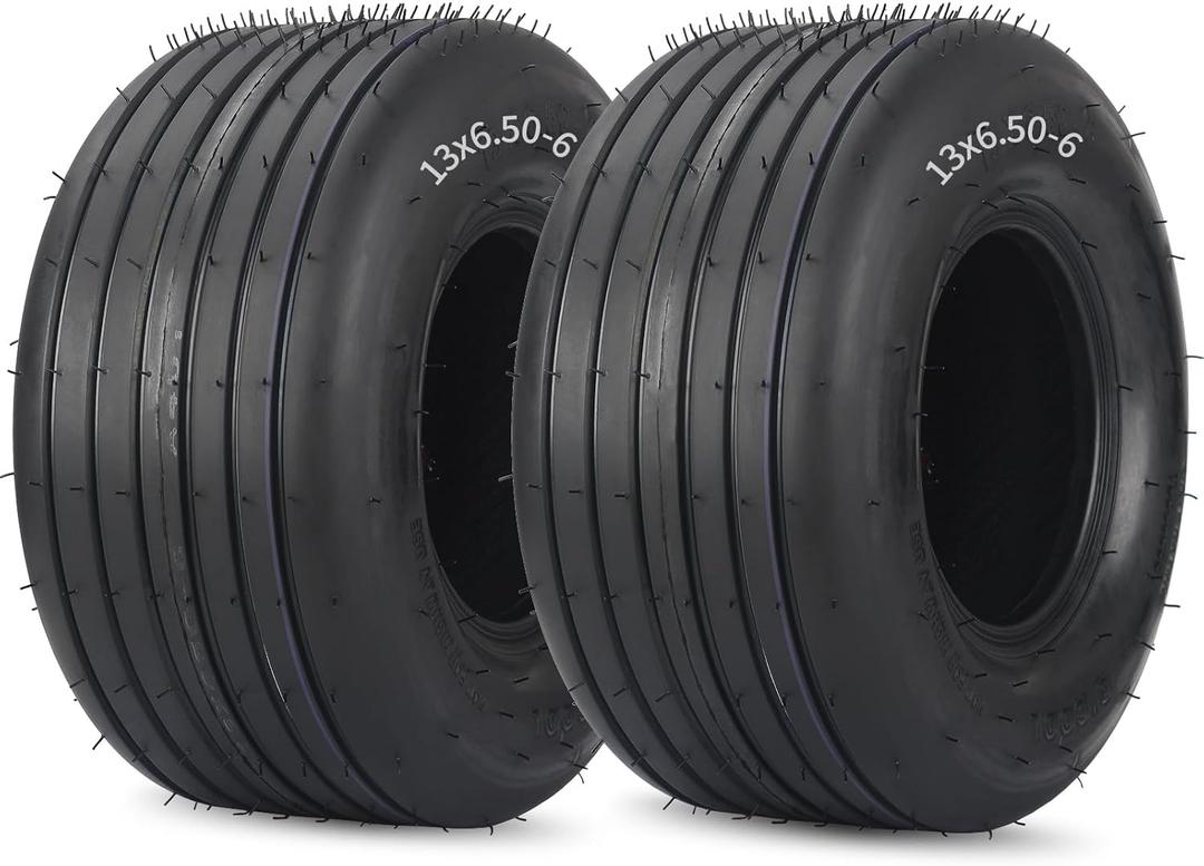 GICOOL (2 Pack) 13x6.50-6 Tubeless Lawn Mower Tires, 13x6.50-6 Riding Lawnmower Straight Rib Tread, 4 Ply