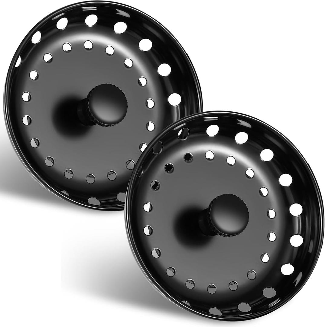 Retisee 2 Pcs Kitchen Sink Stopper Strainer Stainless Steel Drain Strainers for Universal 3-1/2 Inch Kitchen Sink Drain Replacement(Matte Black)
