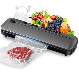 75Kpa Vacuum Sealer for Food, Food Vacuum Sealer Machine with Digital Timer, Moist/Dry Modes, Built-in Cutter & 10 Vacuum Bags  Compact 6-in-1 Sealer (Grey)