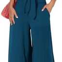 PRETTYGARDEN Women's Summer 2 Piece Outfits 2026 Cap Sleeve V Neck Belted Crop Tops Wide Leg Pant Sets Casual Tracksuit M