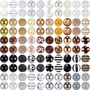 Huquary 100 Pcs 20mm Rhinestone Bubblegum Beads for Pens Mixed Crystal Resin Chunky Beads for DIY Craft Keychain Necklace Bracelet Jewelry Making