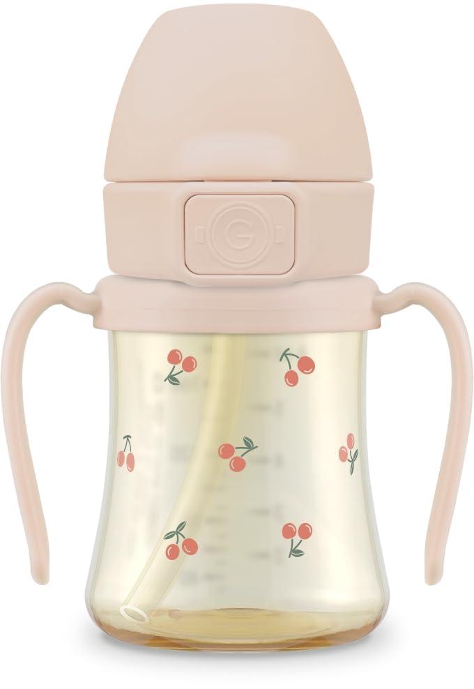 GROSMIMI Flip Top Spill Proof Sippy Cup, PPSU, BPA Free, 6 oz, Stage 2 Straw for Toddlers (Cherry)