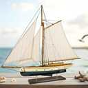 SAILINGSTORY Wooden Sailboat Model Ship, Green, 37" | 1930's Classic Yacht, Sailing Boat Decor