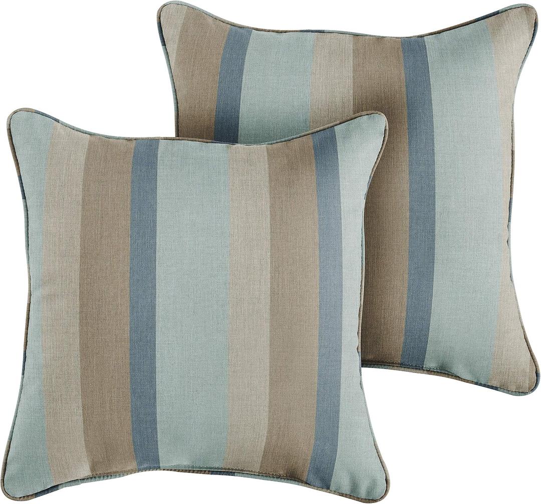 Sorra Home x Sunbrella - Gateway Mist Indoor/Outdoor Corded Pillow Set, Set of 2, 18 x 18 Inches