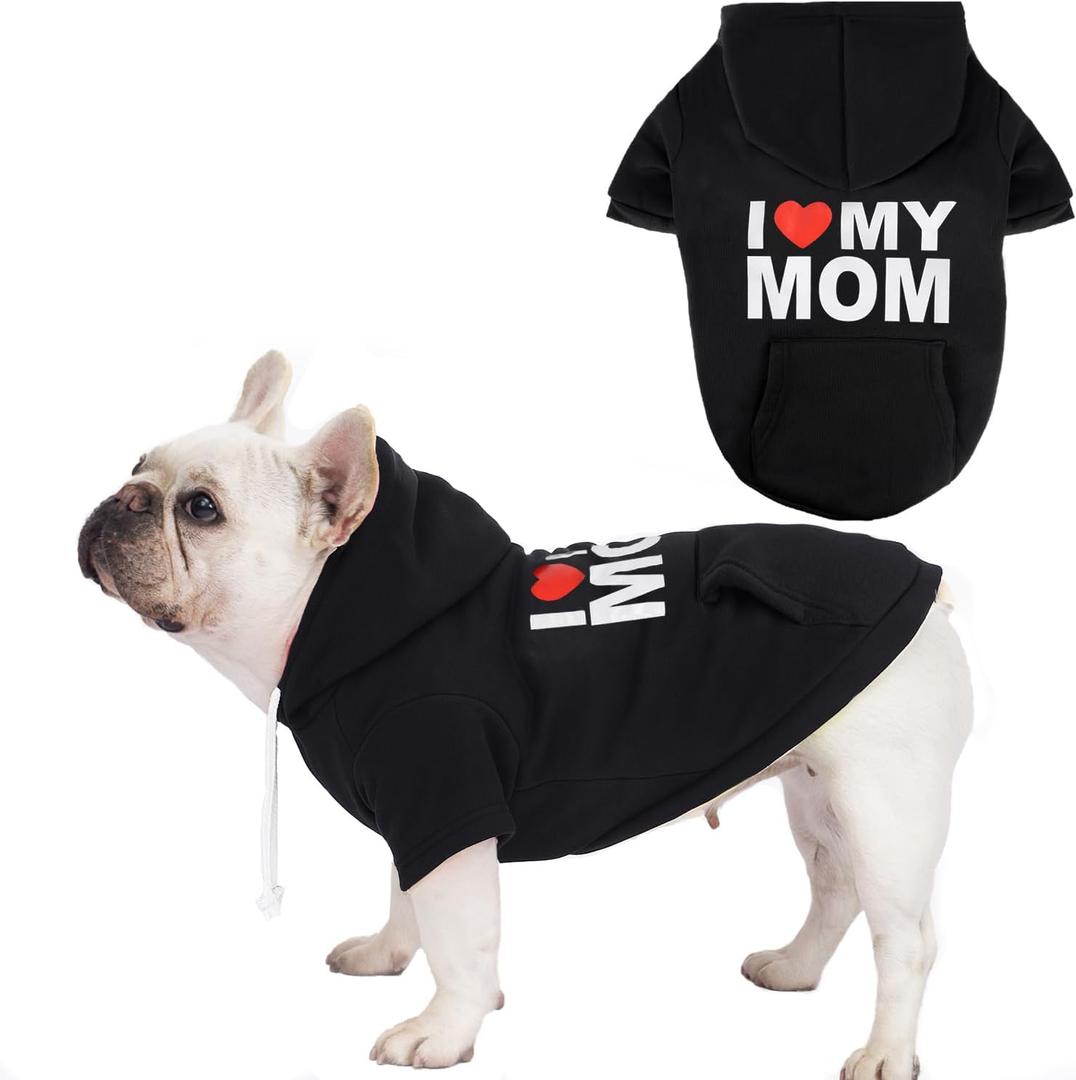 Dog Sweaters Hoodies for Large Dogs Security Ultra-Soft Fleece Dog Sweatshirt Cold Weather Pet Winter Clothes with Pocket for Small Medium Large Dogs (L (Back: 19.2",Chest: 27.6"), I Love My MOM)
