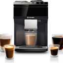 BOSCH 500 Series Fully Automatic Espresso and Coffee Machine  Touch Control Panel, Milk Hose, Ceramic Grinder, Uses Beans & Ground Coffee, 9 One-Touch Drinks, in Black TPU40109