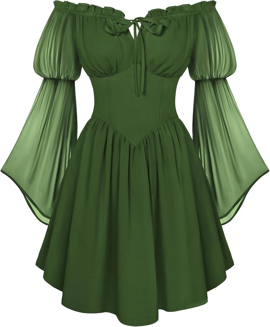 Scarlet Darkness Women's Renaissance Fairy Dress 2026 Summer Boho Off The Shoulder Flowy Corset Mini Dresses (Green, S)